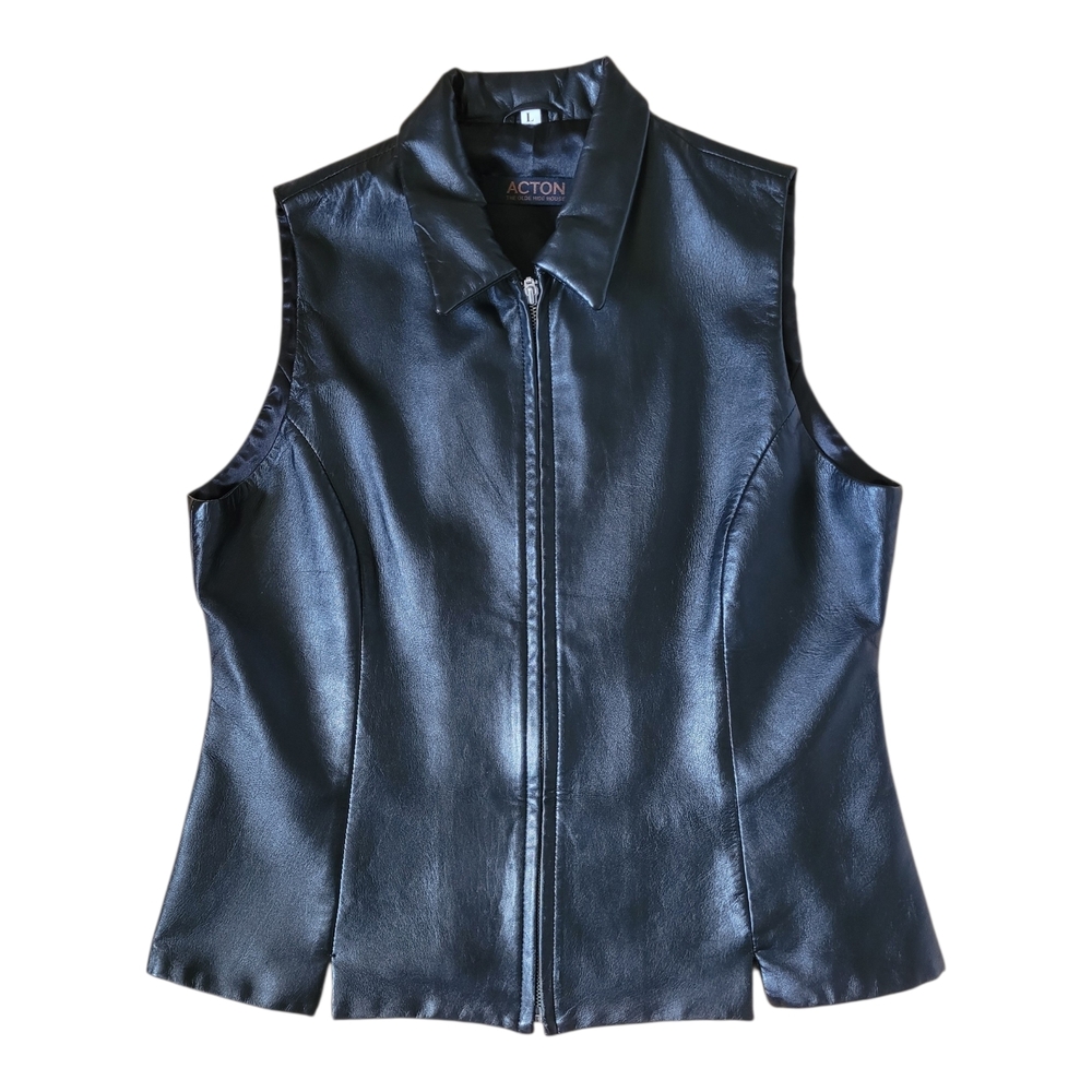 Acton The Olde Hide House | Vintage Black Leather Zip-Up Vest